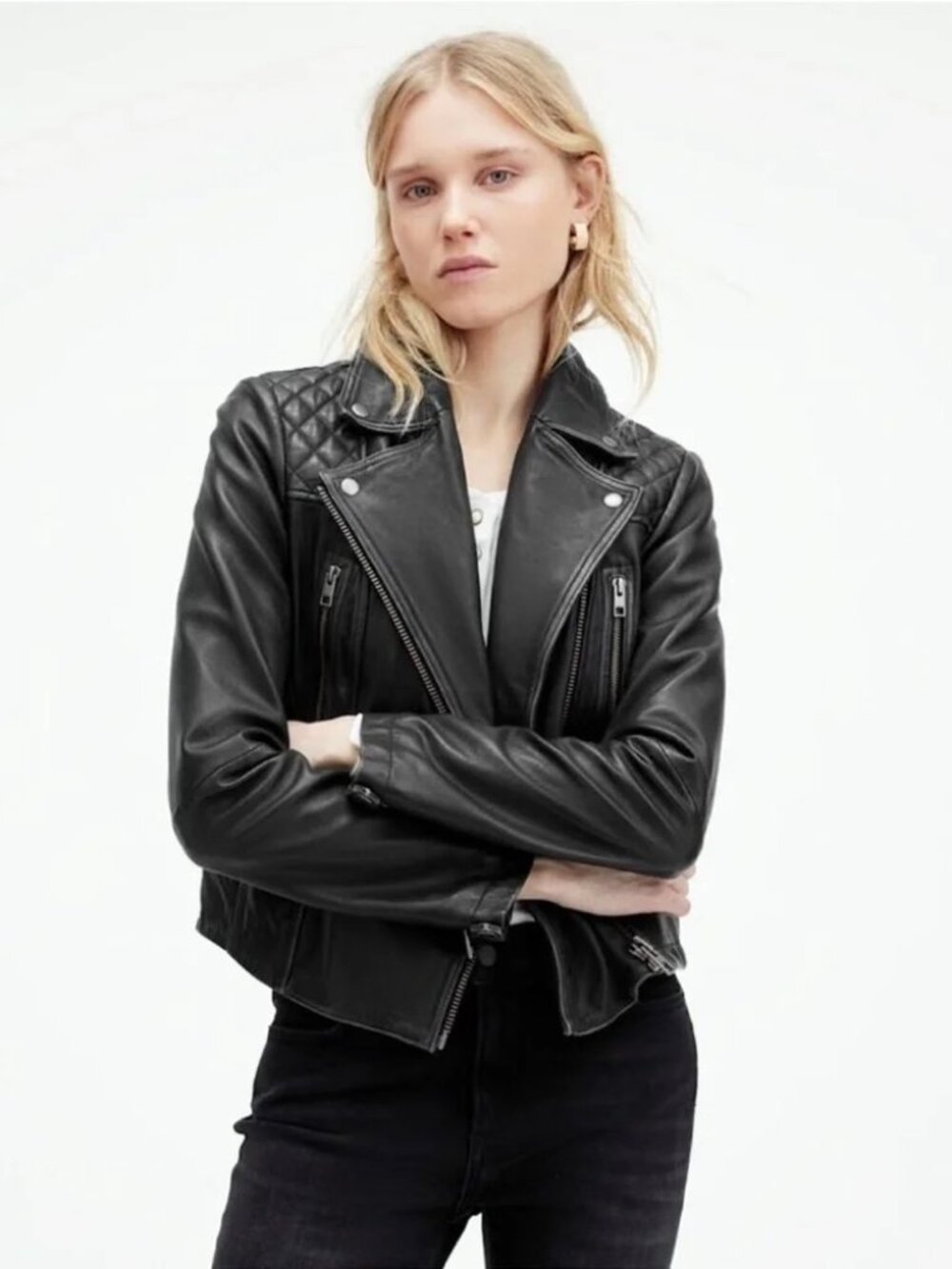 AllSaints Cargo Distressed Leather Biker Jacket